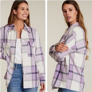 Lavender Brushed Plaid Button Down Detail Shacket Size XL